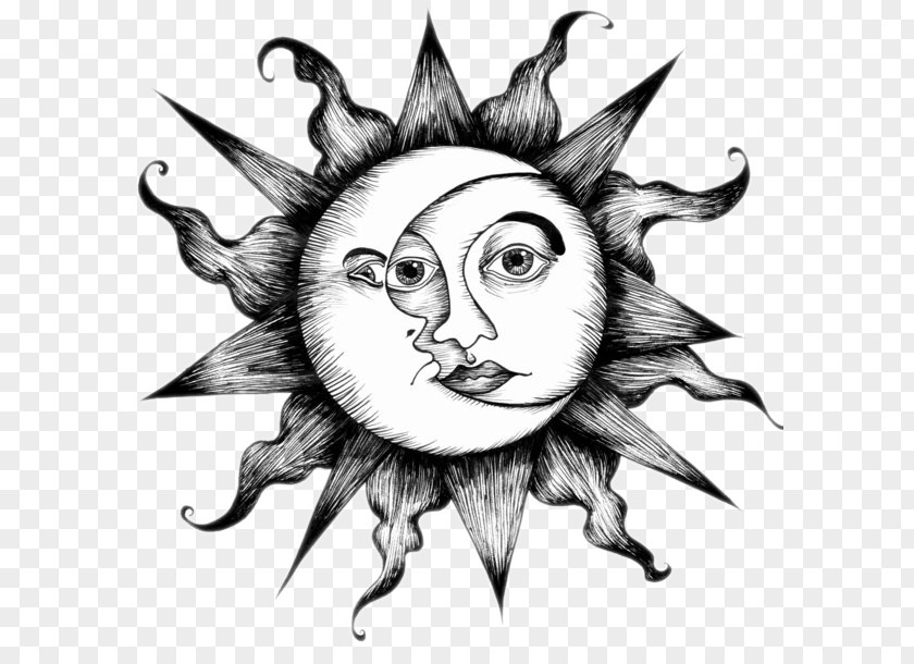 Abstract Creative Sun And The Moon Drawing Henna Illustration PNG