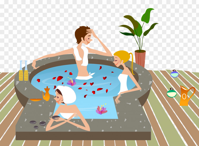 Cartoon Bathtub Hot Spring Illustration PNG