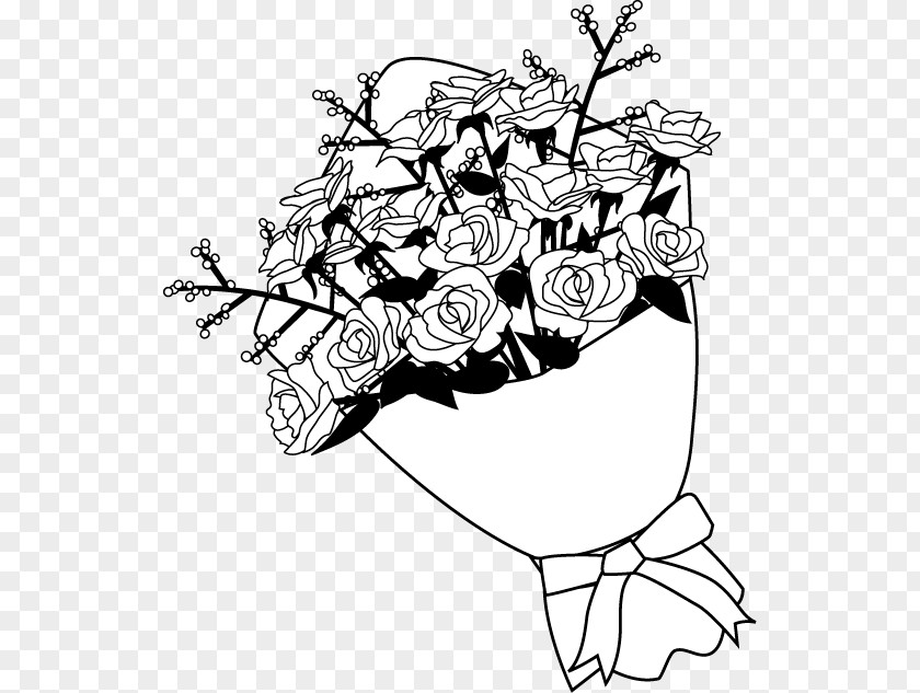 Rose Black And White Nosegay Clip Art PNG