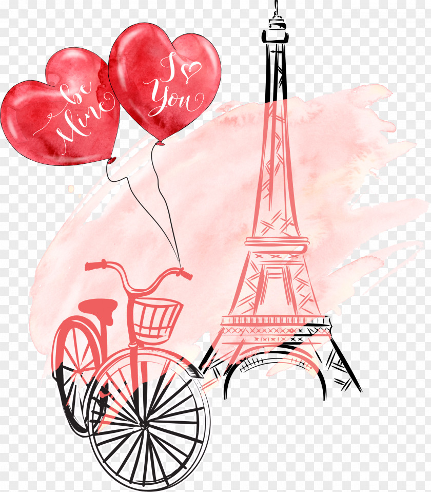 A Balloon On Bicycle Eiffel Tower Clip Art PNG