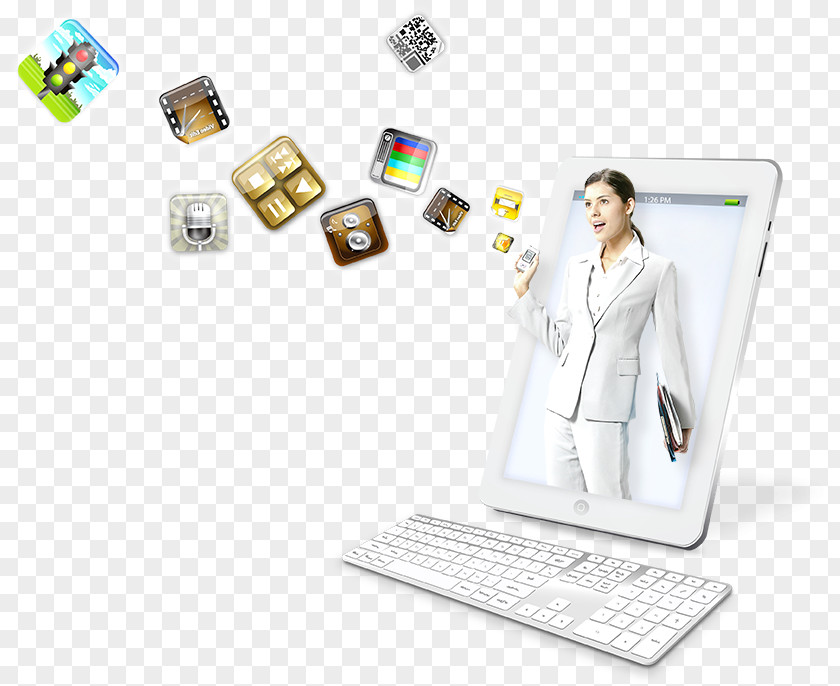 Business Lady In Front Of The Tablet PC Laptop Computer Keyboard Poster PNG