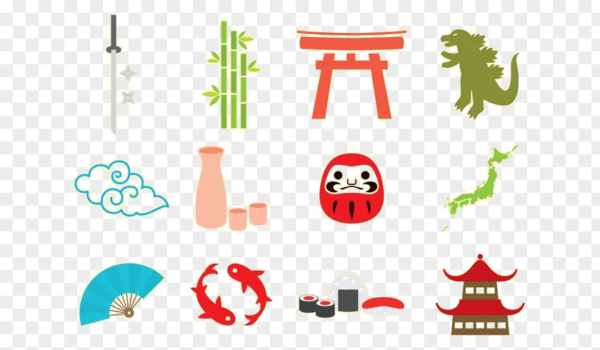 Cartoon Japanese Culture Icons Dharma Of Japan Icon PNG