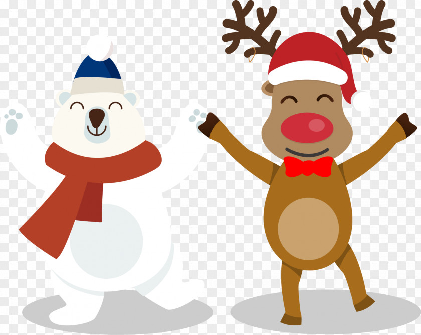 Vector Snow Bear Rudolph Santa Claus Reindeer Christmas PNG