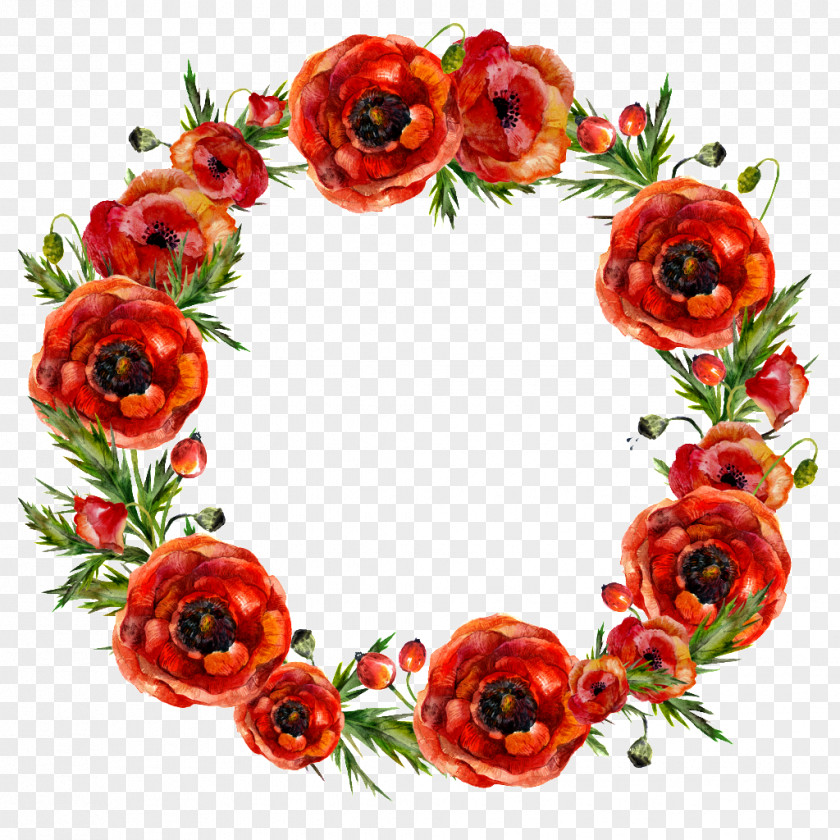 Red Flowers Garland Flower Wreath PNG