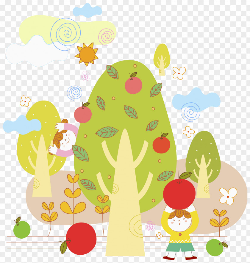 Pick Apples, Children Child Apple Cartoon PNG