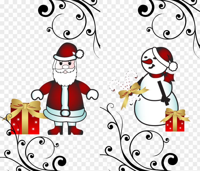 Vector Christmas Snowman Santa Claus Tree Ornament Clip Art PNG