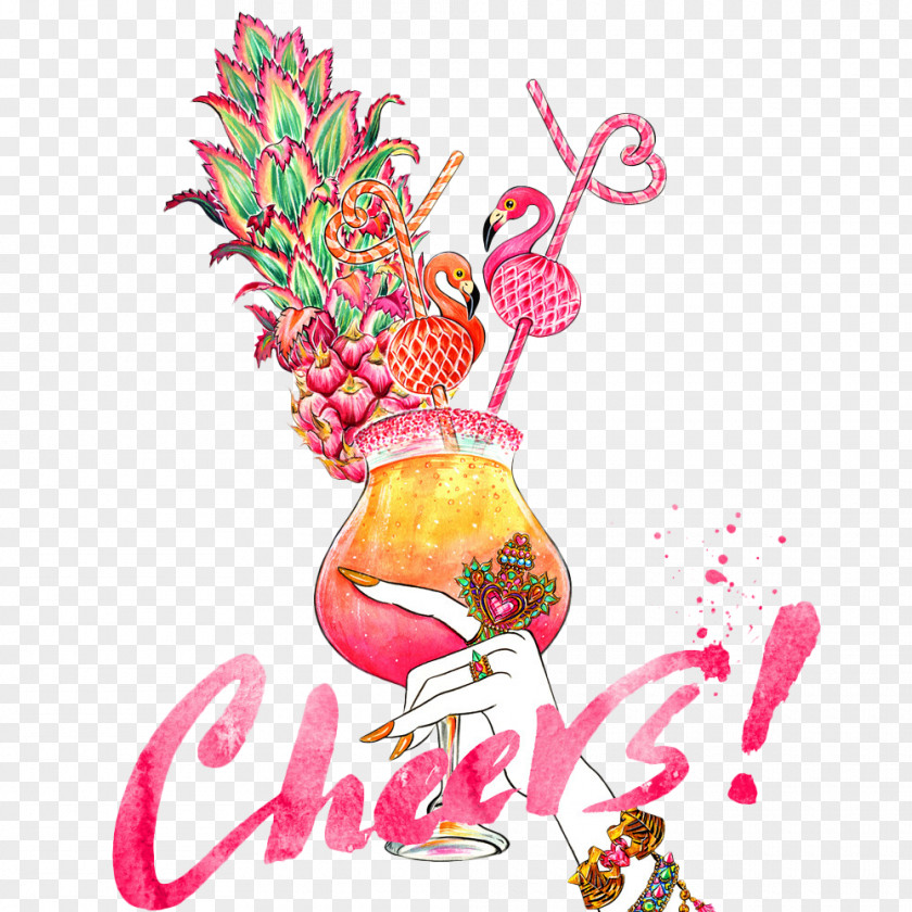 Beautiful Hand Painted Cocktail Flamingo Drink Fashion Accessory Illustration PNG
