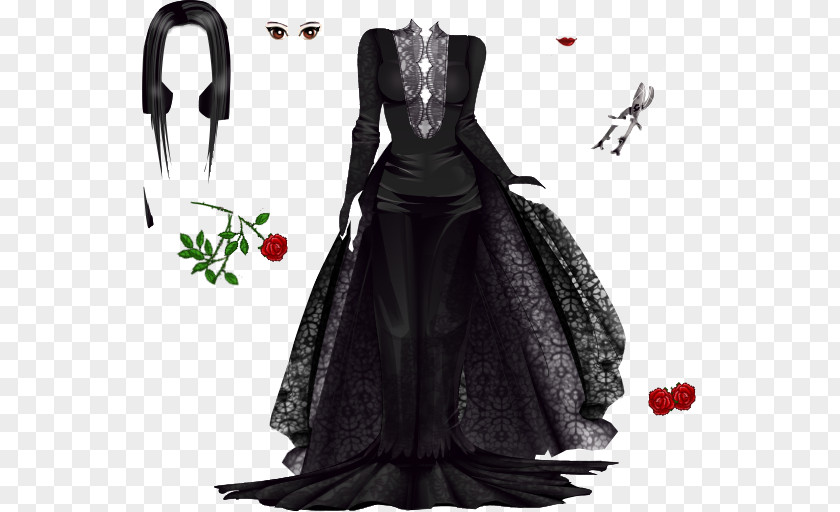 Morticia Costume Design Gown Black M PNG