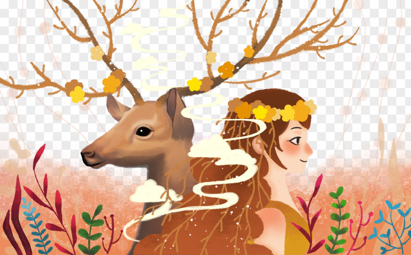Illustration Deer And Girls Free Downloads Reindeer Download PNG