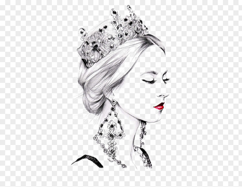 Painting Illustrator Drawing Illustration PNG Illustration, Fashion illustration girl, woman with crown and red lips painting clipart PNG