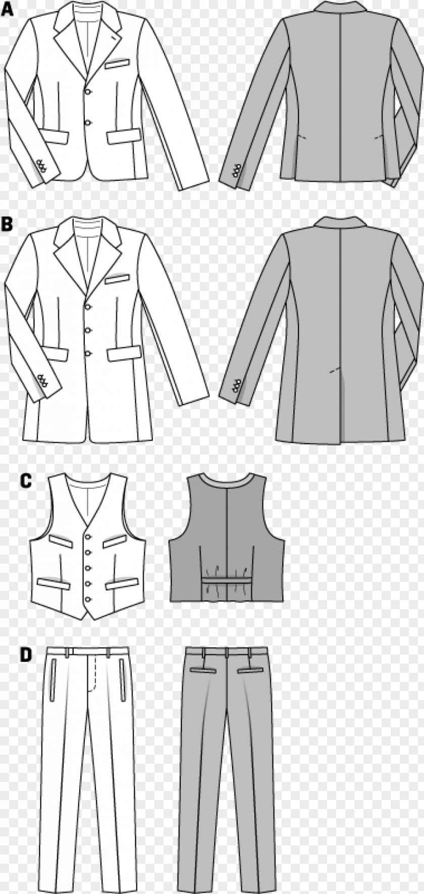 Fashion Waistcoat Frock Coat Suit Burda Style Pattern PNG