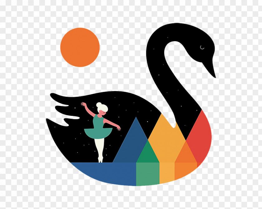 Creative Flat Black Swan Dance Cygnini Lake Illustration PNG