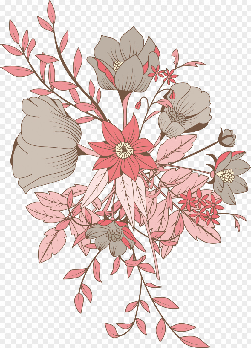 Vector Illustration Of Pink Flowers Flower Euclidean PNG