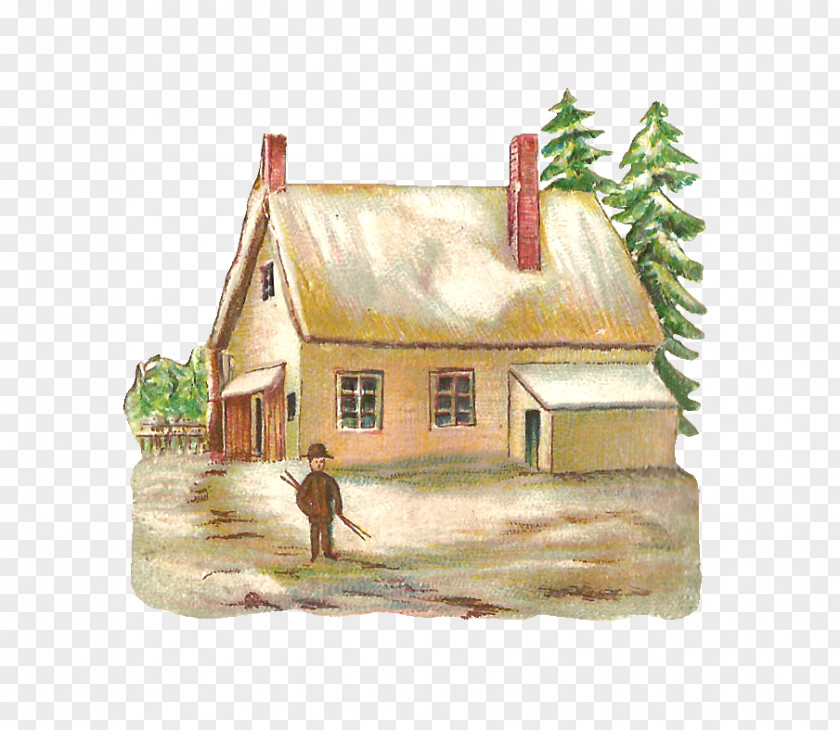 Winters English Country House Farmhouse Clip Art PNG