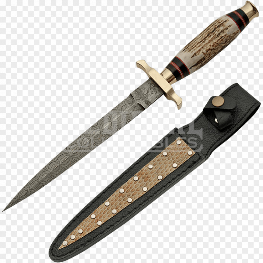 Antler Knife Damascus Blade Dagger Weapon PNG