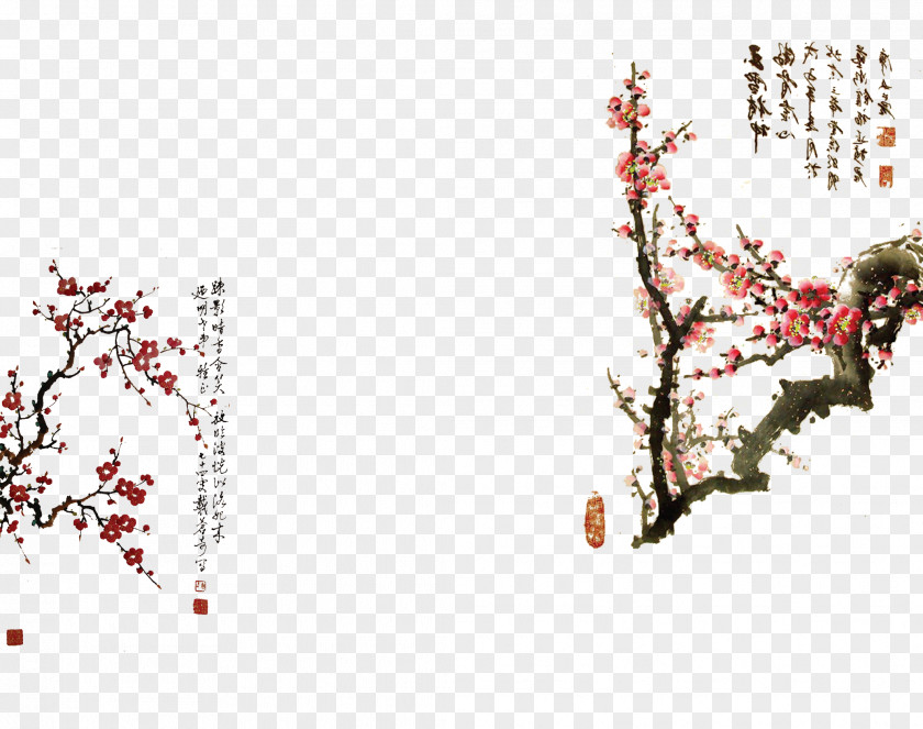 Ink Painting Plum Hanfu Wash Dress Blossom Sleeve PNG