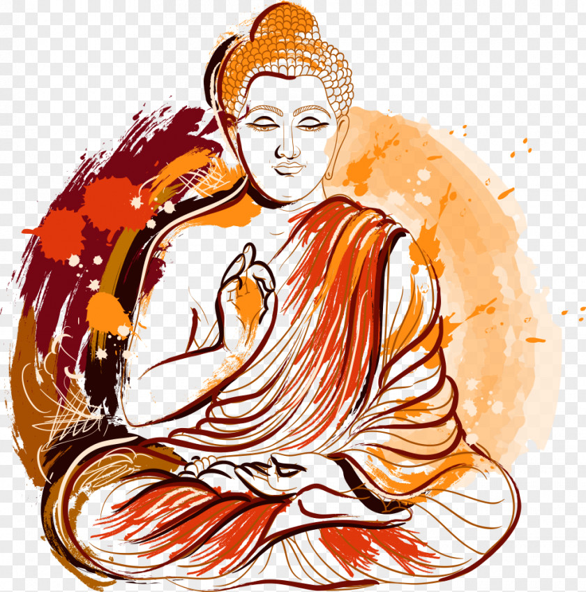 Vector Painted Lord Buddha Gautama Buddhism Buddhahood Illustration PNG