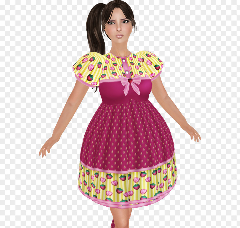 Dress Polka Dot Pink M Sleeve PNG