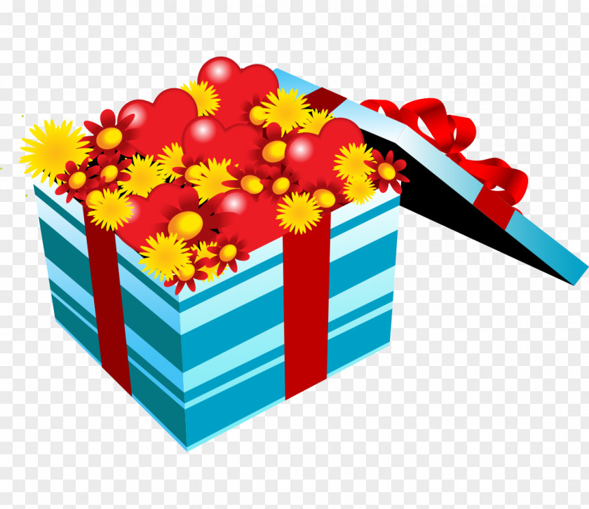 Red Flowers Hand-painted Cartoon Gift Box PNG