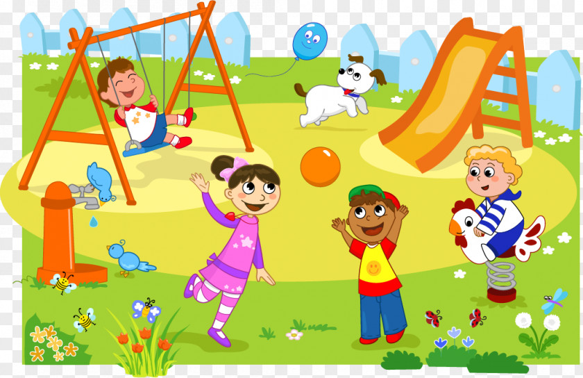 Vector Illustration Children Playing Cute Creative Park Playground Child Clip Art PNG