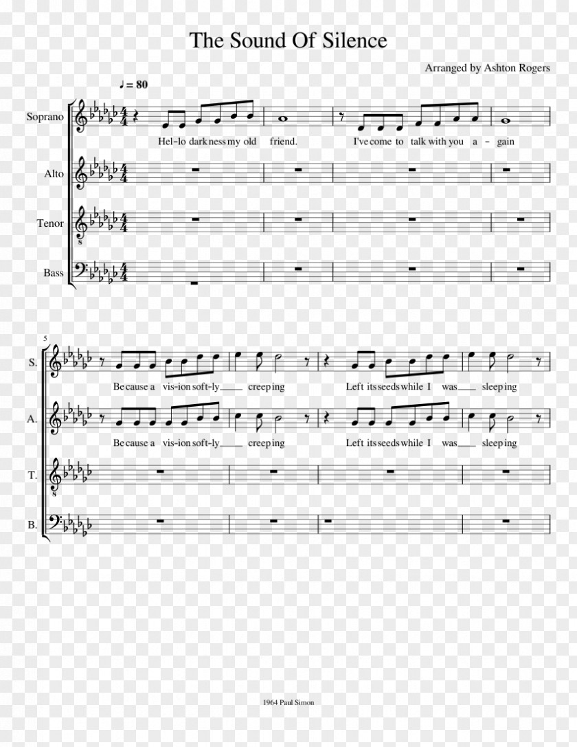 Sheet Music The Sound Of Silence Choir SATB PNG of SATB, sheet music clipart PNG