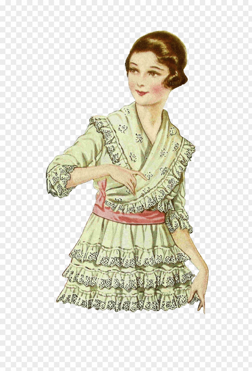 Vintage Girl Illustration PNG Illustration, woman wearing green dress drawing clipart PNG