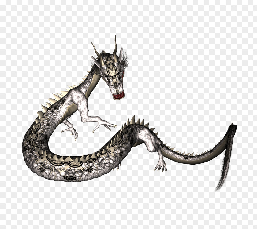 Retro Gray Dragon Chinese Wyvern PNG