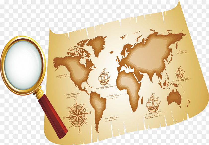 Magnifying Glass And Map Treasure World PNG