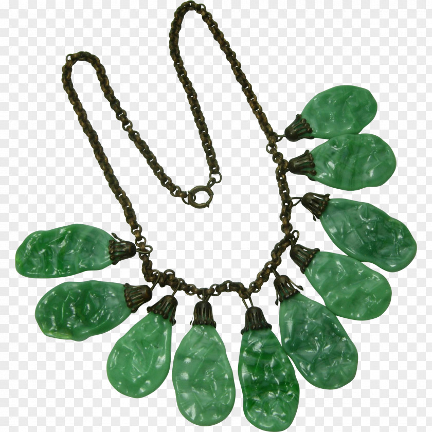 Emerald Necklace 1930s Glass Jade PNG