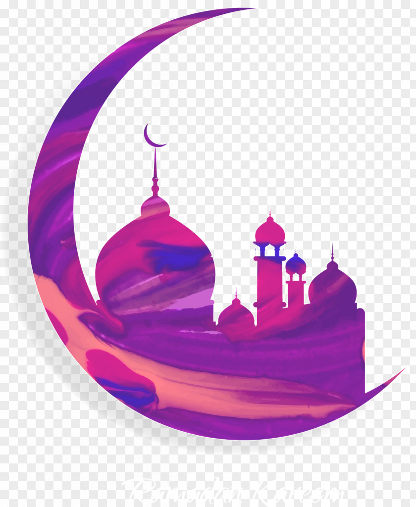 Vector Painted Purple Moon And Islam Mosque Nation Of Quran Muslim Ramadan PNG