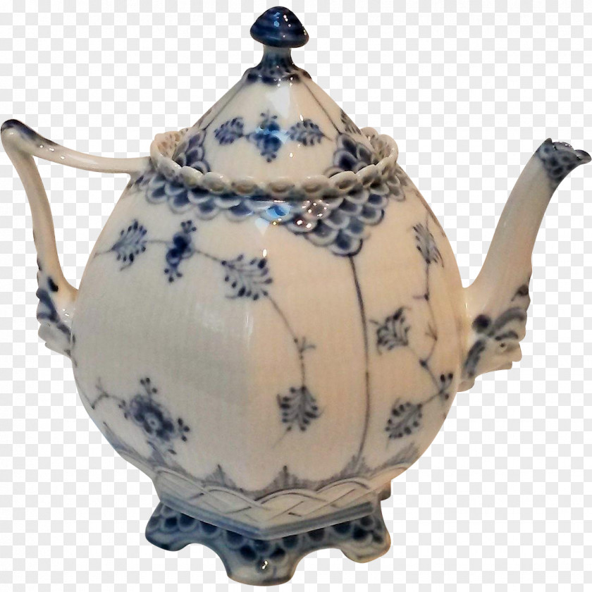 Teapot Royal Copenhagen Blue Fluted Full Lace Porcelain Tableware PNG