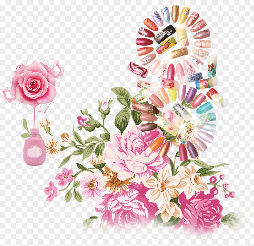Flowers Creative Nail Manicure Art Cosmetology PNG