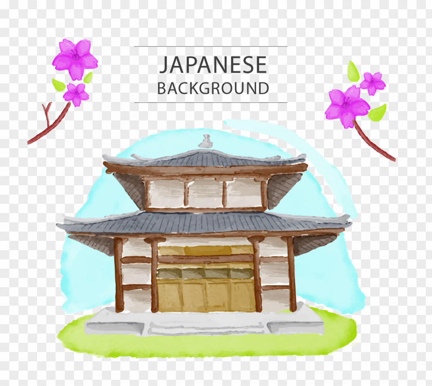 Temple Japan Watercolor Painting Building House PNG