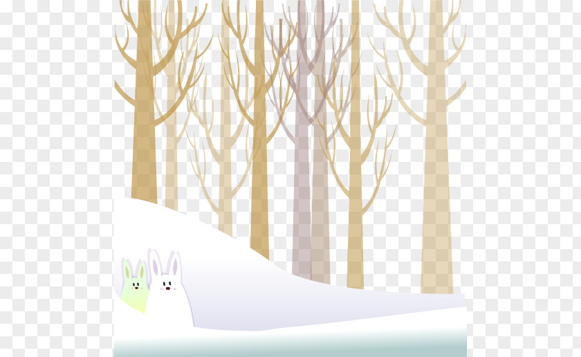 Two Rabbits Hiding In A Snowdrift Snow Christmas Illustration PNG