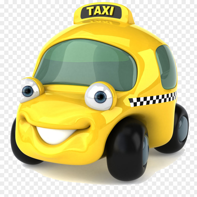 3d Yellow Cute Taxi Cab Stock Photography Clip Art PNG