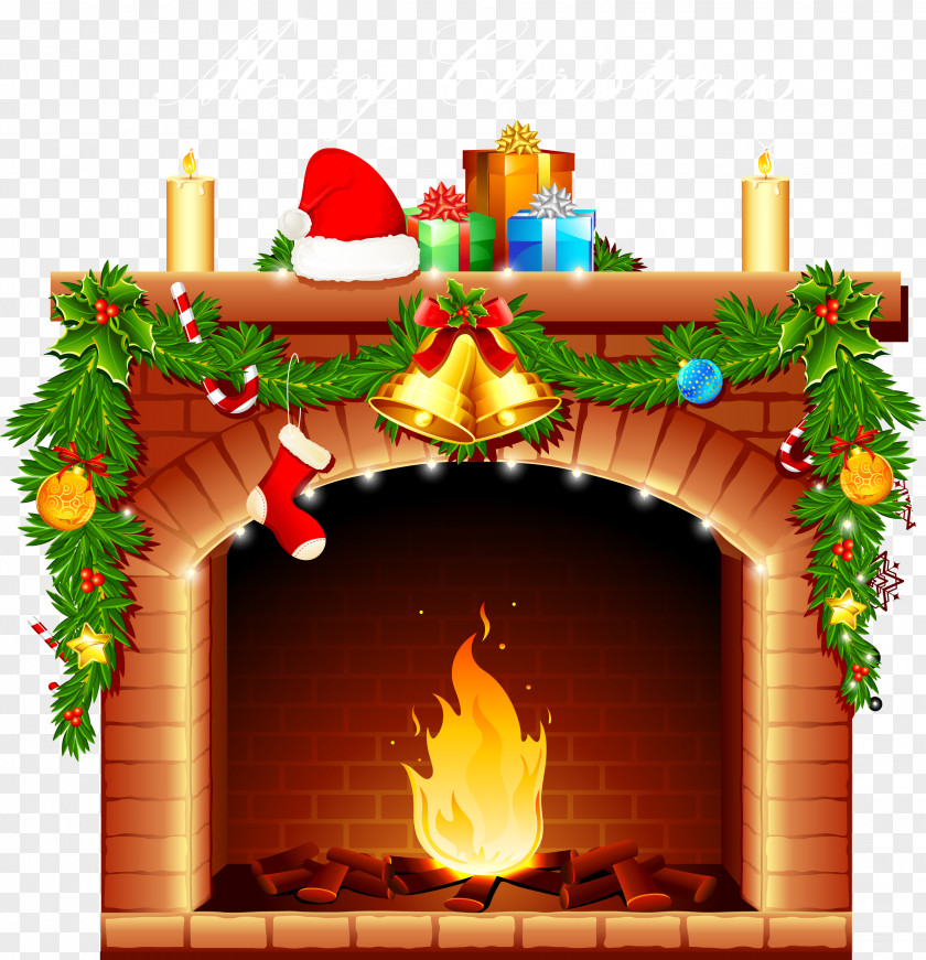 Vector Fireplace Santa Claus Christmas Pillow Clip Art PNG
