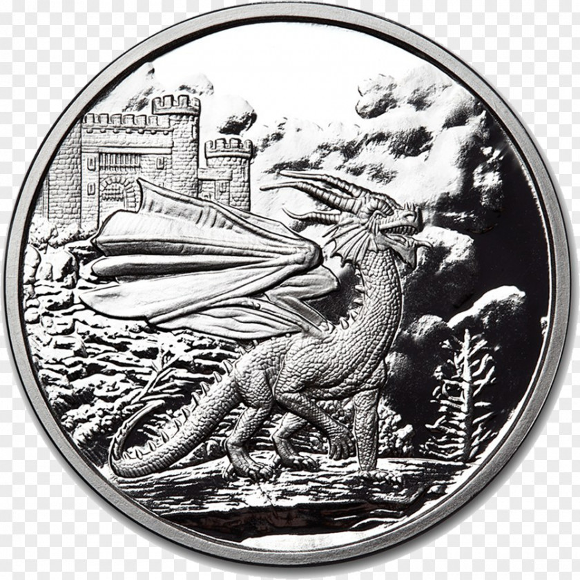Etching Coin Merlijn Welsh Dragon King Arthur People PNG