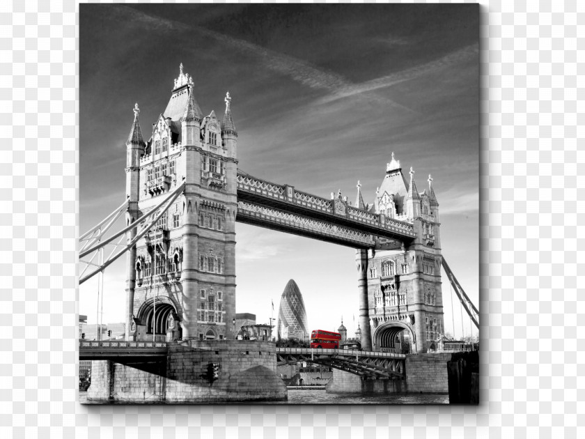 Bus Tower Bridge London Mural Black And White PNG