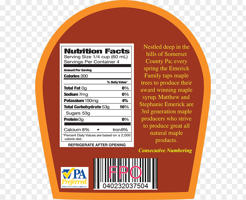 Label Barrel Nutrition Facts Maple Syrup Food PNG