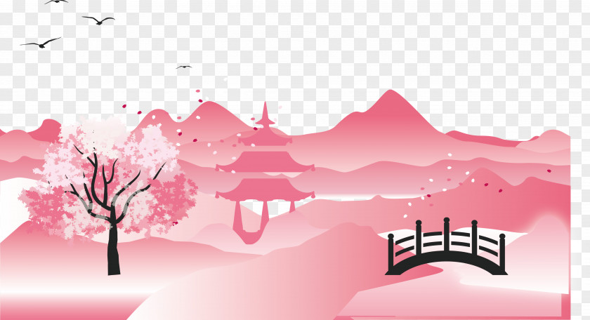 Mount Fuji Cherry Blossoms Graphic Design Blossom PNG