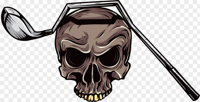 Cranial Skeleton Head With A Golf Club T-shirt Wall Decal Sticker PNG