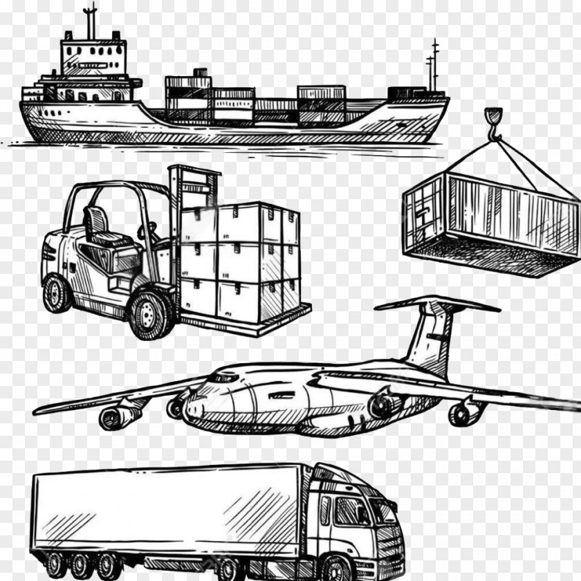 Warehouse Sketch Logistics Cargo Transport Drawing PNG