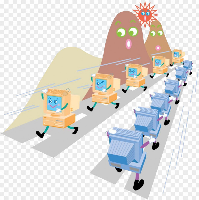 Two Rows Of Computers Cartoon Computer Illustration PNG