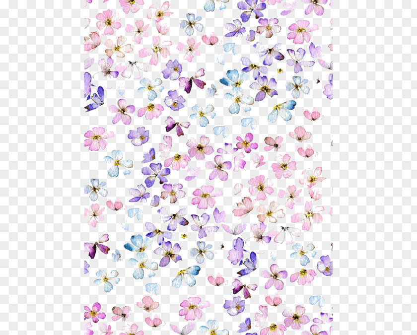 Flower Print Pastel Watercolor Painting Purple Wallpaper PNG
