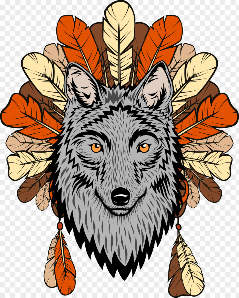 Vintage Indian Werewolf Wolf Totem Gray Euclidean Vector Illustration PNG