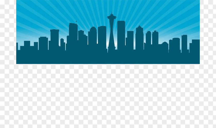 Blue City Night Vision Seattle Silhouette Skyline Clip Art PNG