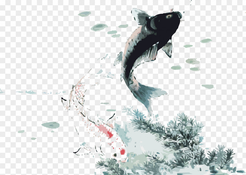 Painting Ink Wash Koi Image Art PNG