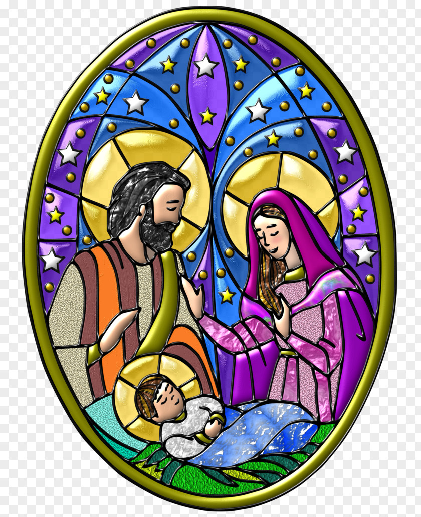 Christmas Stained Glass Manger Clip Art PNG