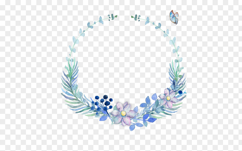 Blue Butterfly Creative Watercolor Wreath Painting PNG