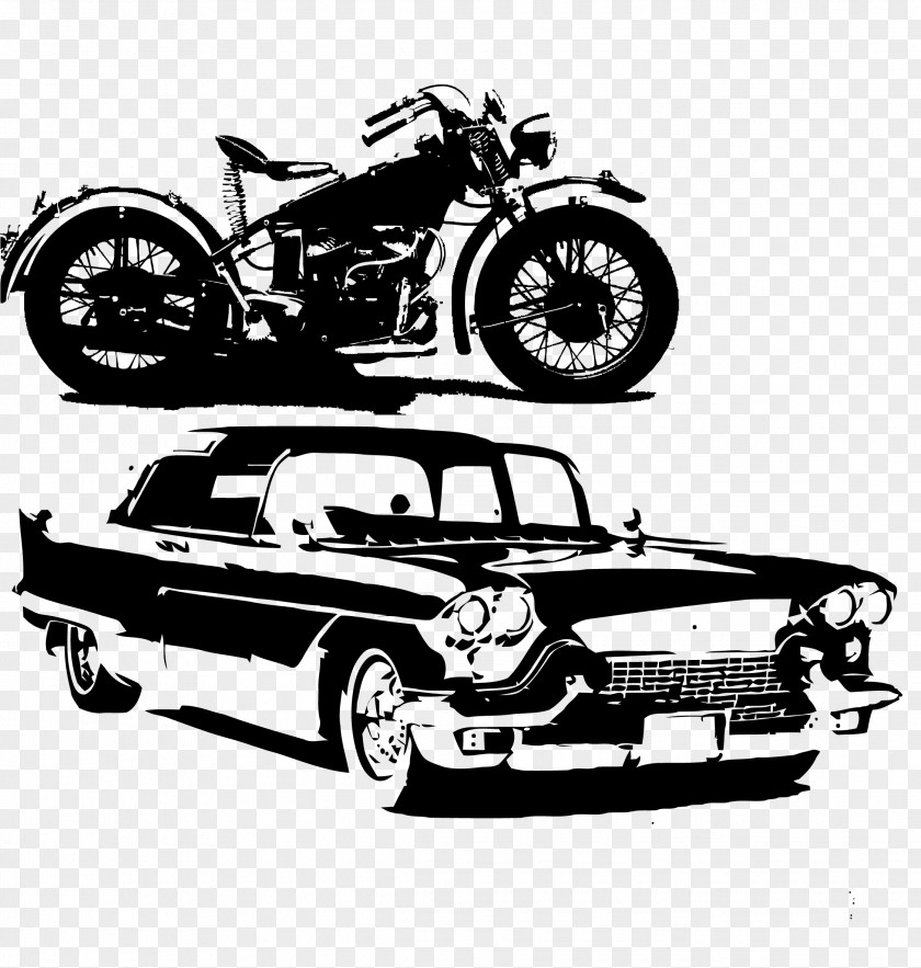 Hand-painted Motorcycles And Cars Car Black White Euclidean Vector PNG